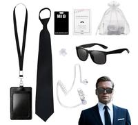 Accessoires de costume Men in Black, accessoires de costume d'agent, déguisement d'agent secret avec cravate, lunettes de soleil, porte-cartes, tube d'écouteur, carte pour Halloween, carnaval, 10
