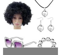 Accessoires de costumes disco, accessoires disco des années 70 pour femmes | Costume de rappeur Bling 5 pièces ensemble de costumes des années 70 | Costume de rappeur avec perruque afro, bracele