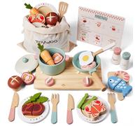 Accessoires de cuisine en bois, ensemble de casseroles et poêles pour enfants, ensemble de cuisine avec poêle à jouet, jeux de cuisine pour tout-petits, jouets de nourriture pour tout-petits, 3-5