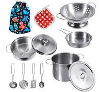Accessoires de cuisine pour enfants avec casseroles et poêles, mini jouets de cuisine en acier inoxydable, ustensiles de cuisine avec sac de rangement pour filles et garçons