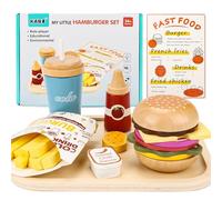 Accessoires de cuisine pour enfants en bois, accessoires de cuisine de jeu pour hamburgers Fast Food, jouets de cuisine en bois avec menu allemand, cadeau de Noël pour garçons et filles
