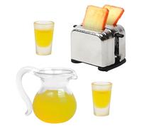 Accessoires de cuisine pour maison de poupée, échelle 1:12, grille-pain miniature avec 2 tranches, 2 tasses à jus d'orange et 1 pichet, mini articles pour poupée réalistes, ustensile gadget scène