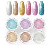 Accessoires de décoration d'ongles Nail Art Crystal Powder, arc-en-ciel 6 couleurs, poudre scintillante pour ongles, pigment Nail Powder Set de décoration