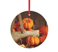 Accessoires de décoration festifs en aluminium avec imprimé citrouille d'automne - Boules à pendentifs double face pour décoration de Noël multi-scènes
