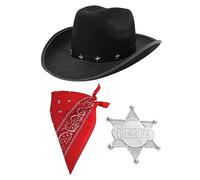 Accessoires de déguisement de cow-boy pour enfant - Kit 3 pièces : chapeau noir, badge et bandana - Parfait pour la Journée mondiale du livre et autres