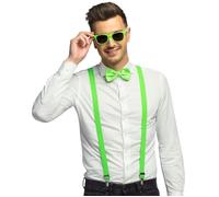 Accessoires de déguisement - Fluo Vert - Lunettes, Bretelles, Noeud Papillon - Taille Unique - Plastique