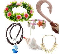 Accessoires de déguisement Hawaïen pour Carnaval d'été 2026 : Guirlande, Coiffe, Collier, Bracelet de cheville style Océan Moana Vaiana pour Enfants Maui 2 Pieces