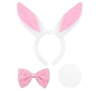 Accessoires de déguisement pour lapin avec oreilles de lapin noir ou rose + nœud papillon + queue de lapin pour enterrement de vie de jeune fille ou semaine du livre (rose)