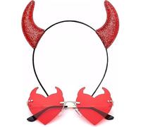 Accessoires de diable d'Halloween, cornes diables et lunettes diables rouges, bandeaux corne de diable, lunettes cœur, accessoires de costume de démon pour Halloween, carnaval et cosplay (A)