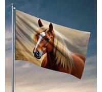 Accessoires de drapeau de jardin à crinière dorée - Portrait de cheval - Décoration amusante pour chambre à coucher (120 x 180 cm)