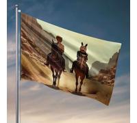 Accessoires de drapeau de jardin avec deux cavaliers à cheval traversant un paysage désert, accessoires de chambre fraîche pour adolescents et garçons (152 x 244 cm)