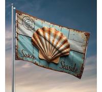 Accessoires de drapeau de jardin - Panneau de coquillage avec fond en bois rustique - Pour chambre d'adolescente, fille, garçon de campagne (120 x 180 cm)