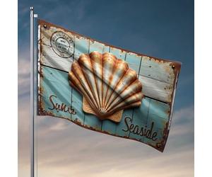 Accessoires de drapeau de jardin - Panneau de coquillage avec fond en bois rustique - Pour chambre d'adolescente, fille, garçon de campagne (120 x 180 cm)