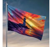Accessoires de drapeau de jardin Un phare debout contre un coucher de soleil vibrant. Drapeau pour homme Décoration de campagne (60 x 90 cm)