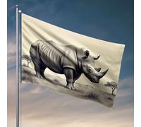Accessoires de drapeau de jardin Un rhinocéros debout dans une savane herbeuse. Drapeau pour homme Décoration de campagne (60 x 90 cm)
