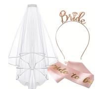Accessoires de fête de Poule avec Diadème Blanc Bride to Be Sash Bandeau de Mariée, Décorations de Poule de Mariage en Or Rose,pour Enterrement de Vie de Jeune Fille, Mariage, Douche Nuptiale