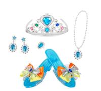 Accessoires De Fête D'habillage De Princesse - Fournitures De Jeu De Rôle 5 Pièces, Ensemble De Chaussures À Paillettes | Couronne De Diadème De Bijoux Étincelants, Kit De Mascarade De Conte De Fées M