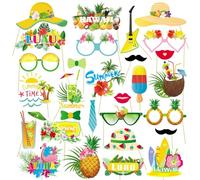 Accessoires de Fête Photo,Hawaiian Party Accessoires de Photo 29 Accessoires de Photomaton Hawaï Compris des Bâtons et de La Colle,pour Les Fêtes sur la Plage,Les Festivals D'été et Piscine