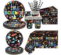 Accessoires de fête scientifique, y compris assiettes, nappes, tasses, pailles, pour jeunes filles, scientifiques, décoration de laboratoire pour 20 invités