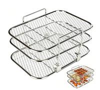 Accessoires de friteuse à air chaud empilable, grille de cuisson à trois couches pour Airfryer Dual Zone, poêle de cuisson en acier inoxydable pour Ninja Foodi AF300EU AF400EU, grille de cuisson