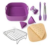 Accessoires de friteuse à air - Compatible avec Cosori Dual Blaze 6,4 L et Cosori TurboBlaze 6 L - Panier en silicone de 22 cm, grille de friteuse à air, 100 papiers, pinces, brosse, sans BPA.