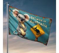 Accessoires de garage pour homme grotte Koala Adventure : Get Wild In Australia! Drapeau décorations de cour arrière drapeaux de dortoir pour gars (30 x 45 cm)