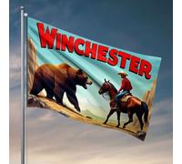 Accessoires de garage pour homme, grotte, un cow-boy confronts à un ours dans la nature, drapeaux mignons pour adolescentes et filles, décoration de chambre pour homme (152 x 244 cm)