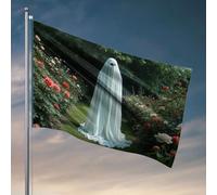 Accessoires de garage pour homme, grotte, une figurine fantomatique, se tient au milieu d'un drapeau de roses vibrants, drapeaux mignons pour adolescentes et filles, décoration de chambre pour homme