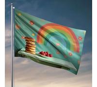 Accessoires de grotte pour homme et décoration de bagels avec fraises sur une table devant un mur arc-en-ciel. Drapeau décoration de chambre de garçon (30 x 45 cm)