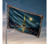 Accessoires de grotte pour homme et décoration pleine lune Tour Eiffel Réflexions sur le drapeau de l'eau Décoration d'intérieur pour homme Manches à air Extérieur (152 x 244 cm)