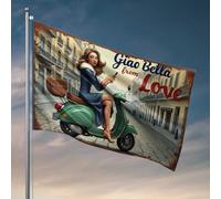 Accessoires de grotte pour homme et décoration style vintage : Gia Bella From Love on a Green Scooter Flag Room Stuff Country Boy drapeaux (60 x 90 cm)