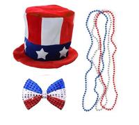 Accessoires de jour de l'indépendance - Ensemble de colliers pour femme - Chapeau de costume d'oncle-Sam - Bandeau et collier pour femme - Accessoires de costume pour femme et fille