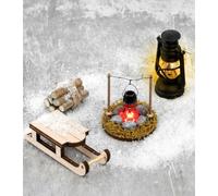 Accessoires de lutin de Noël - 1:12 - Accessoire miniature pour maison de poupée - 1/12 - Lutin miniature - Feu de camp avec foyer LED et lampe à huile LED - Maison de poupée miniature - Accessoires