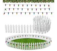 Accessoires de Lutin de Noël, 90 x 5 cm Clôture de Jardin Miniature, 100 cm Guirlande Lumineuse Miniature, Mini Clôture de Noël avec Lumières, Mini Clôture en Bois, Accessoires de Maison de Poupée
