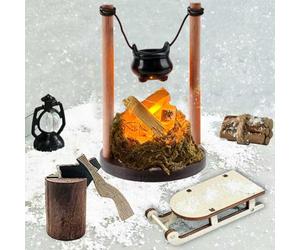 Accessoires de lutin de Noël - Éclairage de crèche LED - Accessoires de crèche - Éclairage de lutin - Accessoire miniature - Feu de camp - Décoration de Noël (A)