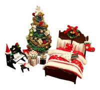 Accessoires de Maison de de Noël,Mini Décoration d'arbre Lit Piano à Assembler - Meubles Miniatures Faits à la Main pour Noël | pour et Adultes Exposition Maison Chambre Fêtes