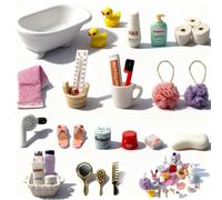 Accessoires de maison de poupée, Mini ensemble de salle de bain avec canard, boules de bain, pantoufles et gel de douche, jouets miniatures réalistes, cadeau de Noël pour enfants