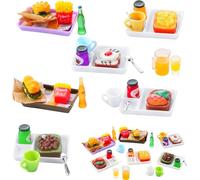 Accessoires de Maison de Poupée Miniature, Accessoires de Cuisine Miniature, 1:12 Accessoire Miniature Nourriture avec Miniature Hamburger Frites Boisson Pain Confiture, Ensemble de Mini Nourriture