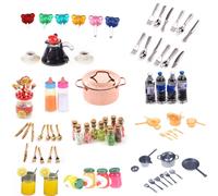 Accessoires De Maison De Poupée Miniature, Ensemble De Jouet Comprenant Assiette, Confiture, Boisson, Tasse, Plat, Bol, Vaisselle, Nourriture, Accessoires De Cuisine Et De Salon,