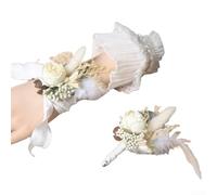 Accessoires de mariage pour corsage et poignet avec motif rose artificielle en tissu, convient pour la mariée et le marié, épingle de sûreté (blanc cassé)