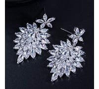 Accessoires de mariée de mariage, fleur blanche, zircone cubique aaa, longues et grandes boucles d'oreilles pour mariées