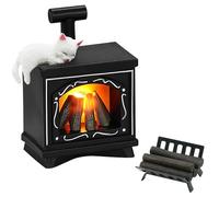 Accessoires de Noël pour lutins,Cheminée Miniature | Mini Feu de Camp LED et Chat,1/12 Accessoires Maison de Poupee Accessoire,Accessoires Miniature Noel,DéCoration De NoëL
