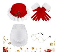 Accessoires de Père Noël pour femmes Tablier Chapeau et gants Ensemble de | Costume de Père Noël Ensemble de vêtements pour femmes Fête de Noël Cosplay Mascarade Théâtre Performance sur scène