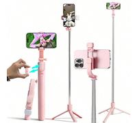 Accessoires de photographie mobile de grande taille rose 67 pouces Perche à selfie avec trépied renforcé, trépied de téléphone portable multifonctionnel et extensible avec télécommande et lumière de r