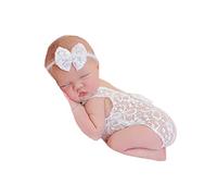 Accessoires de photographie nouveau-né,Costumes de shooting pour bébé Ensemble bébé fille Combinaison dentelle grenouillère Vêtements avec bandeaux Bébé Photo Prop Accessoires pour filles 0-3 mois