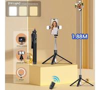 Accessoires de photographie pour smartphone sans enchevêtrement, bâton de selfie sans fil Bluetooth de grande taille 1,8 m avec trépied et lumière de remplissage LED, support de téléphone portable en 
