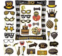 Accessoires De Photomaton 50ème Anniversaire Unisexe Funny Masquerade Kit Photobooth + Cadre Photocall Pour La Décoration D'anniversaire Diy[Pou8808299]