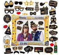 Accessoires de photomaton pour 40e anniversaire - Décorations de fête d'anniversaire pour 40e anniversaire - Cadre à selfie gonflable noir et doré - Accessoire de photomaton amusant pour homme et