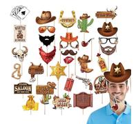 Accessoires de photomaton sur le thème du cowboy - Kit d'accessoires pour selfie, kit d'accessoires de photomaton occidental avec bâtons sur le thème du pays pour adultes