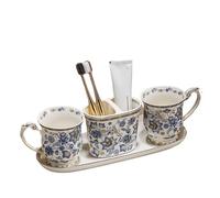 Accessoires de salle bain et cuisine Distributeur savon mousse Plat douche en céramique Porte-brosse à dents Gobelet bouche(Plum)